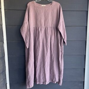 ichi antiquities linen pinkish lavender lilac OSFM oversized lagenlook dress -1i